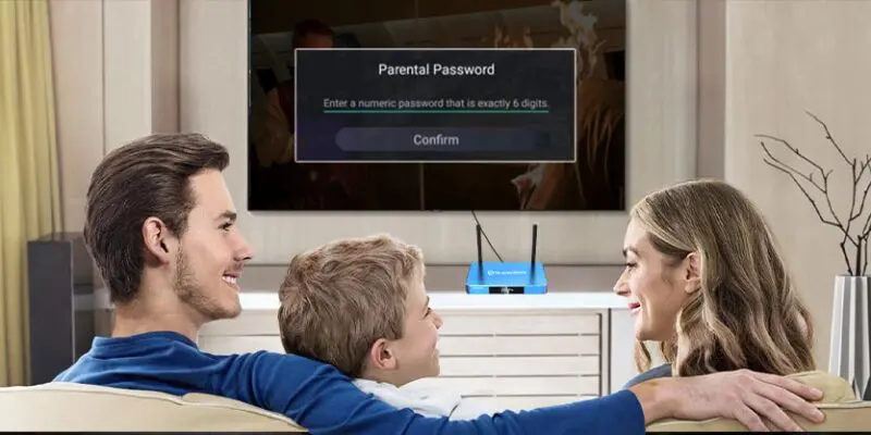 Parental password control displayed on a television with SuperBox S7 Max