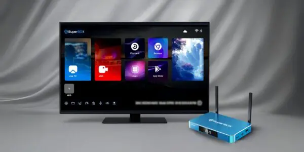 SuperBox S7 Max interface displayed on a television