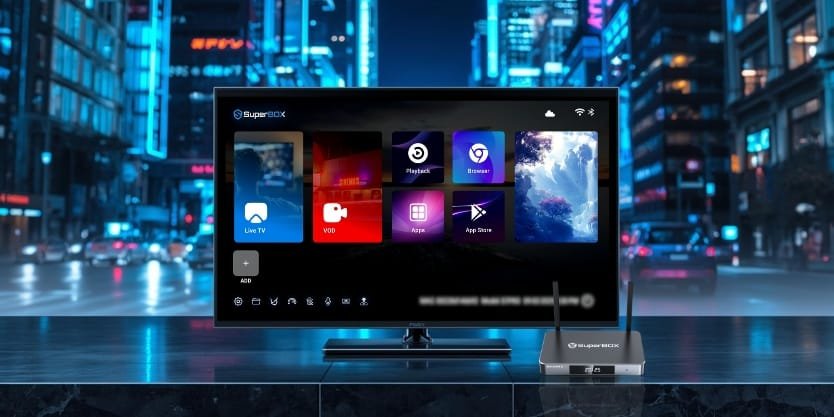 SuperBox S7 Ultra interface displayed on a television