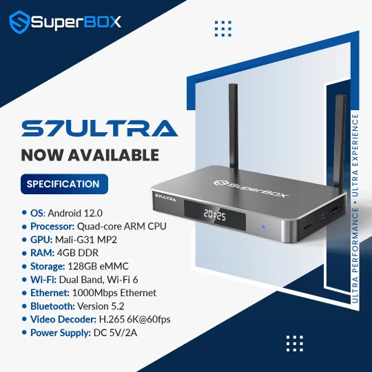 SuperBox S7 Ultra specification overview with 4GB memory and 128GB storage